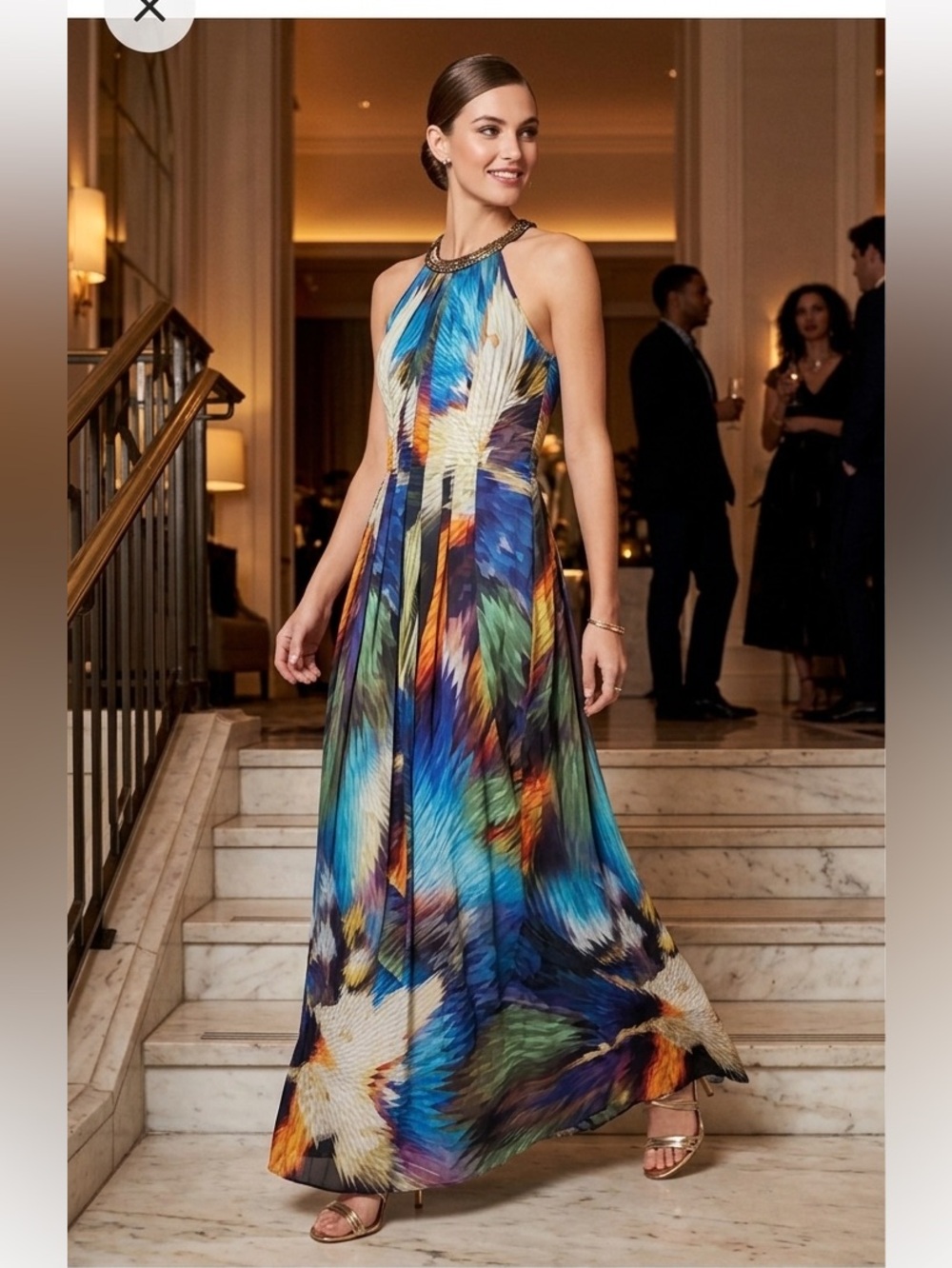 Anthropologie Ranna Gill Embellished Halter Maxi Dress XS Resort Vacation Gown